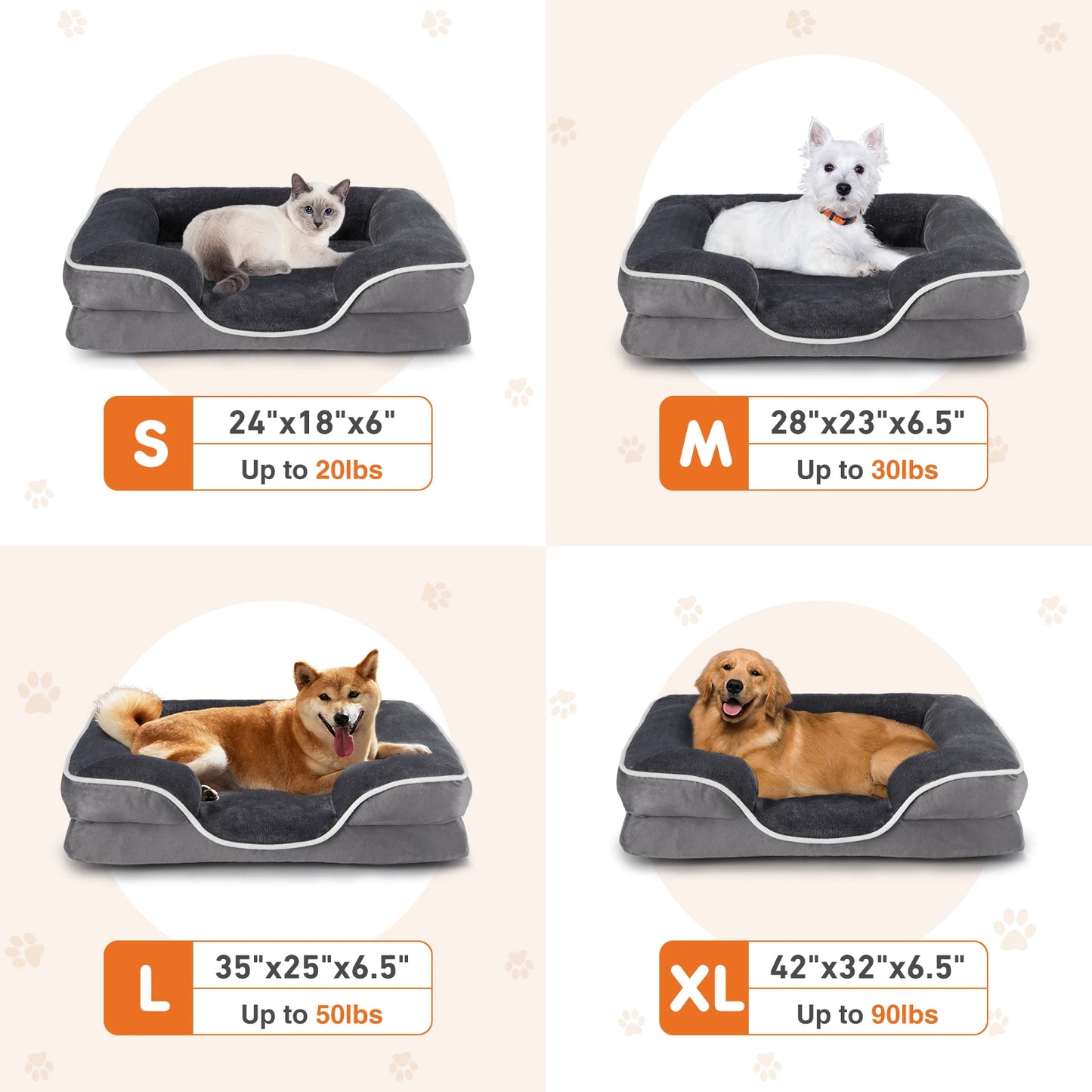 Non-Slip Base Waterproof Liner Orthopedic Dog Bed