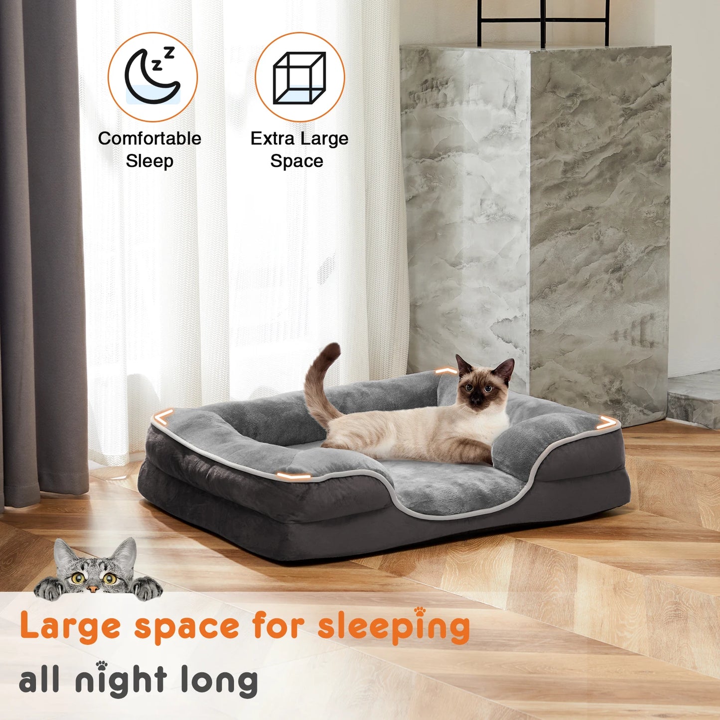 Non-Slip Base Waterproof Liner Orthopedic Dog Bed