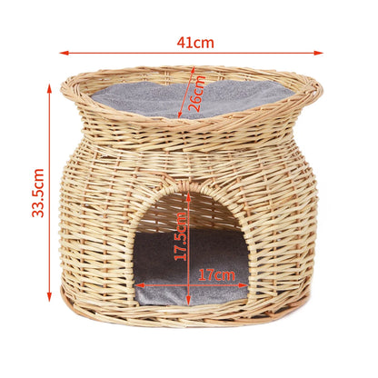 2-Tier Rattan Wicker Elevated Cat House