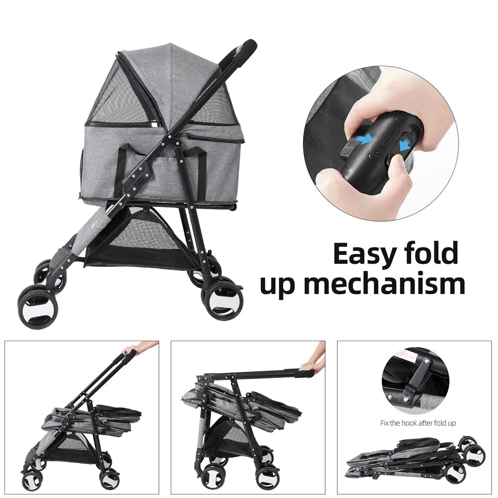 Foldable Travel Carrier Strolling Cart with Rain Cover