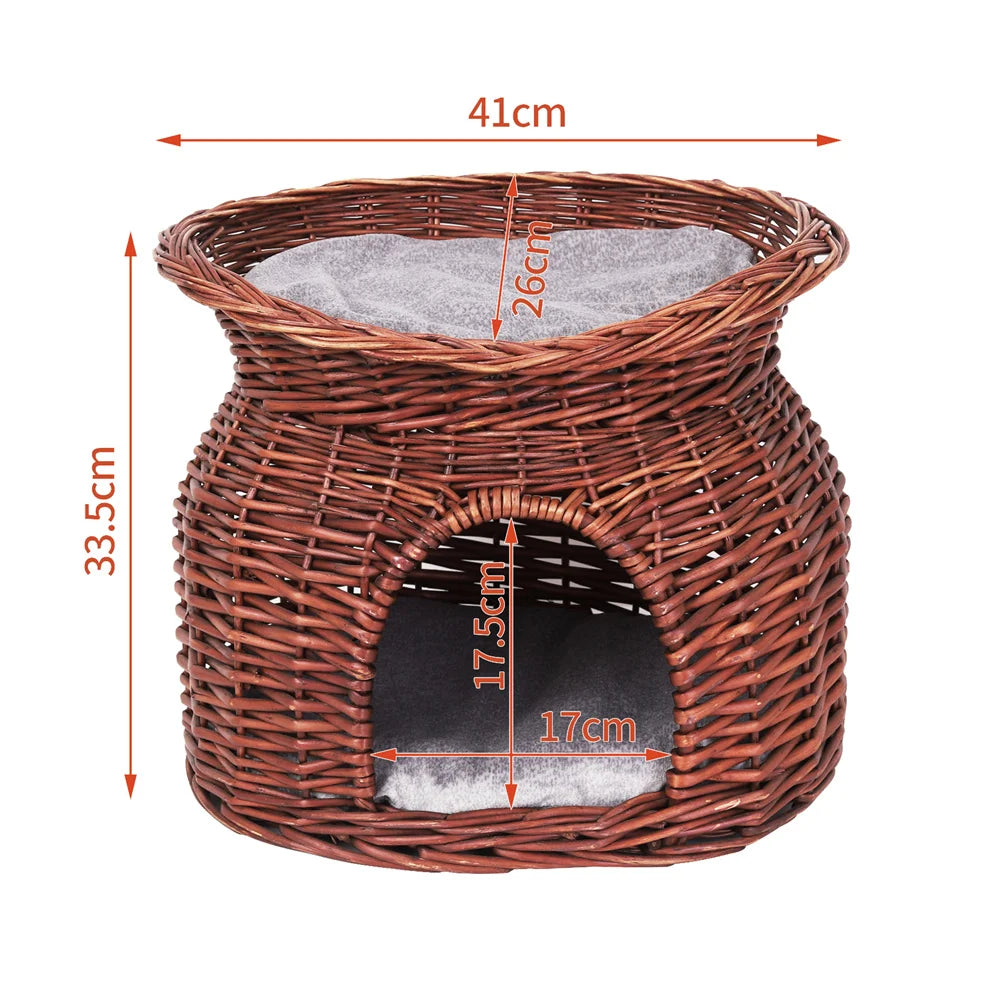 2-Tier Rattan Wicker Elevated Cat House